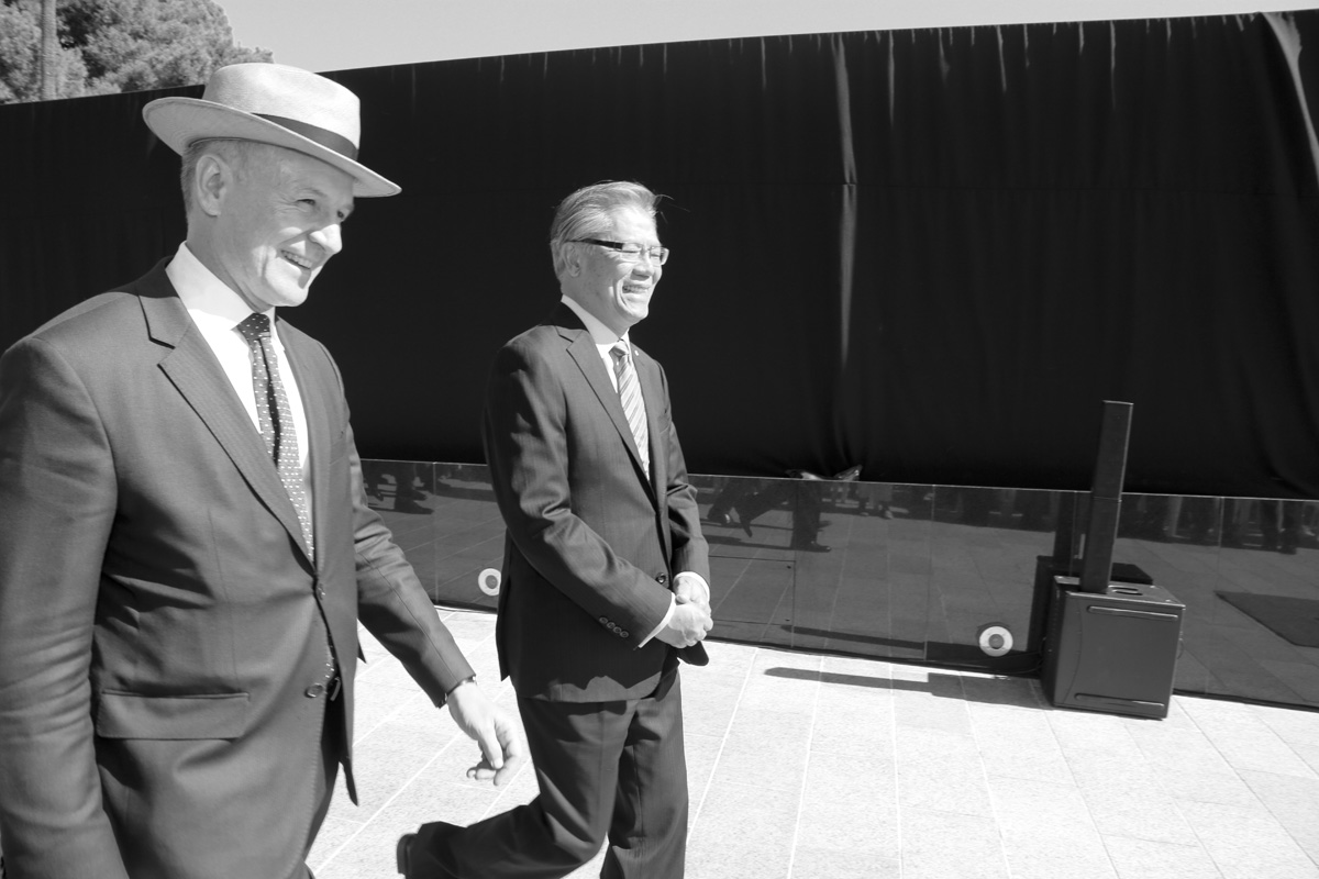 Premier Weatherill, and His Excellency arrive at the Anzac Centenary Memorial Walk opening.
